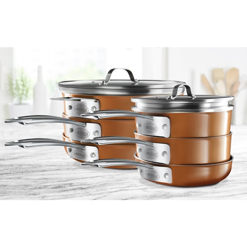 Gotham Steel Stackable Space Saving 8 Piece Aluminum Non Stick Cookware